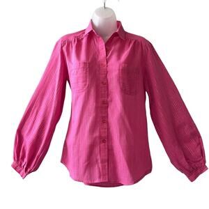 VINTAGE 1980’s Dead Stock Mais Oui! Pink Lurex Stripe Blouse Size Medium